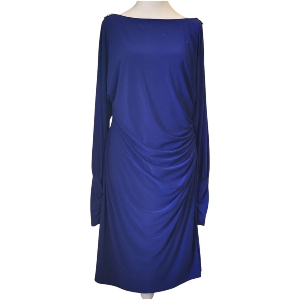 Lauren Ralph Lauren Royal Blue Long-Sleeve Ruched Sheath Dress - Picture 2 of 12